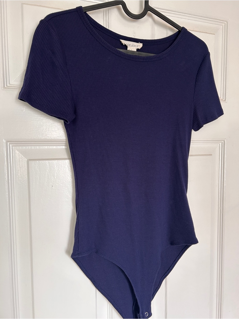 Navy Blue Ribbed Short Sleeve Bodysuit
